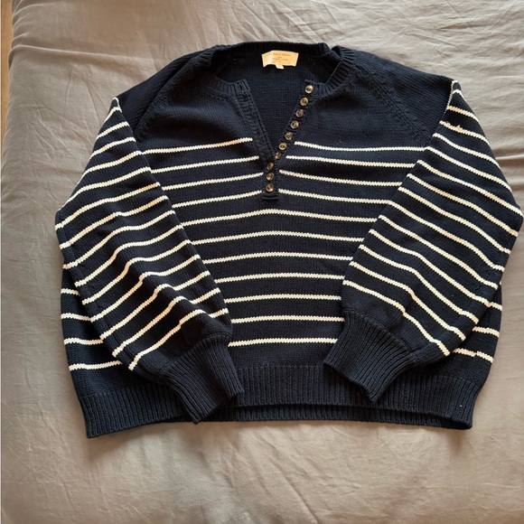 Sezane Leontine Jumper Sweater in navy blue white stripes size medium - Picture 6 of 8